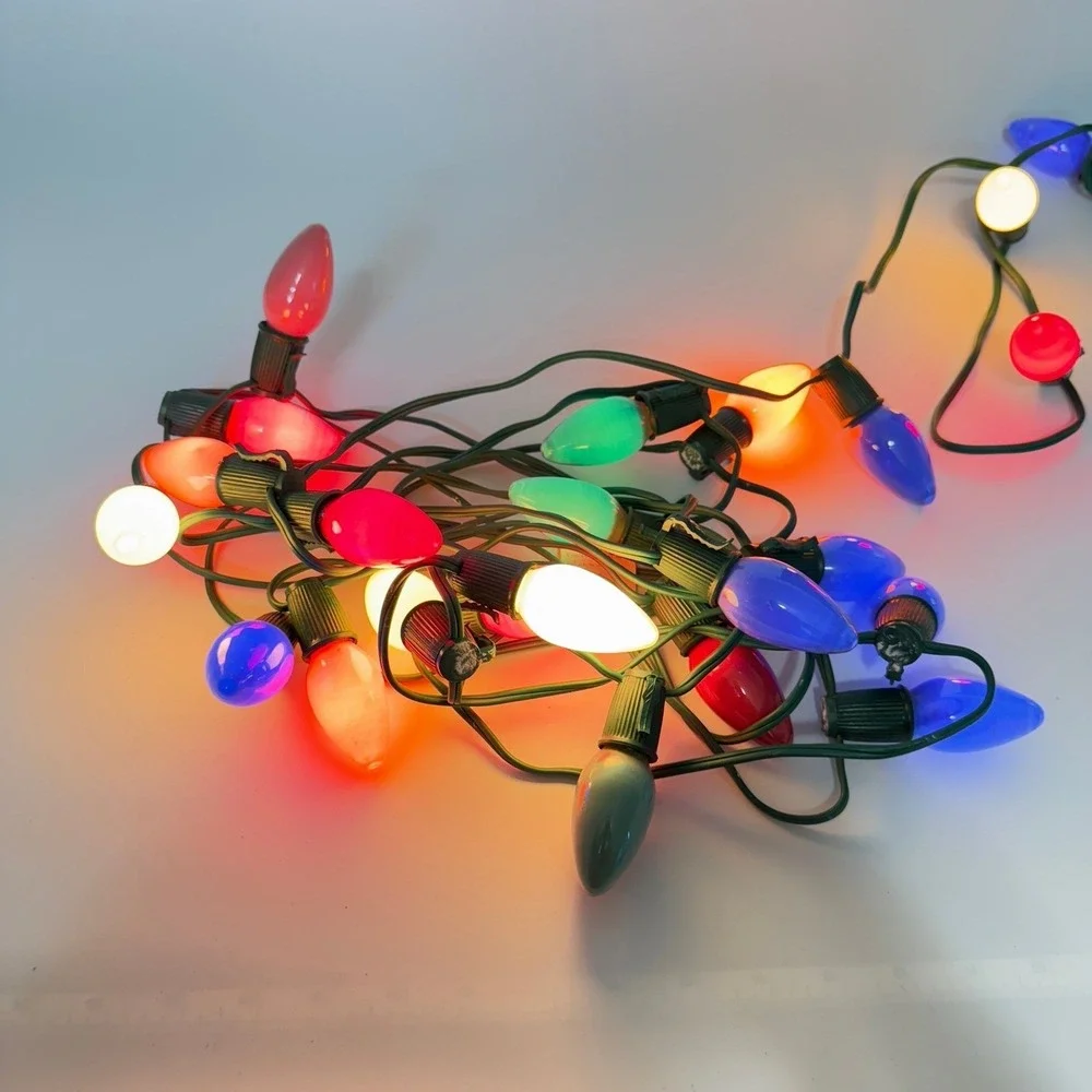 VTG 60s 70s Hoferts Outdoor Christmas Lights 25 Bulb C9 Multi Color Tested w Box